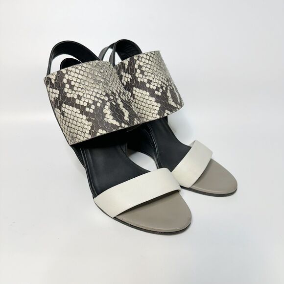 VINCE Kyra Snake Embossed Leather Wedge Sandals Black White Sz 8 39 - Picture 3 of 9